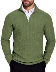 Men's Slim Fit Quarter Zip Knitted Sweater - Army Green