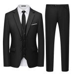 WULFUL Men's Slim Fit 3-Piece Suit Set
