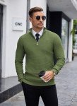 Men's Slim Fit Quarter Zip Knitted Sweater - Army Green