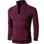 LTIFONE Men's Red Quarter Zip Pullover Sweater