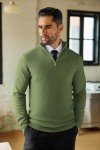 Men's Slim Fit Quarter Zip Knitted Sweater - Army Green