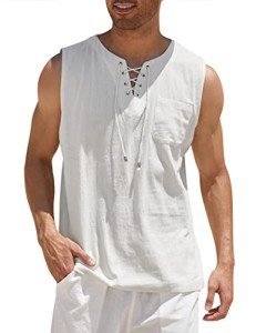 COOFANDY Men's Lace-Up Sleeveless Cotton Tank Top