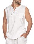 COOFANDY Men's Lace-Up Sleeveless Cotton Tank Top