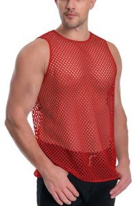ADOREJOY Men's See-Through Mesh Tank Top - Red