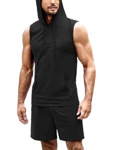 COOFANDY Men's Black Hoodie and Sweat Shorts Set