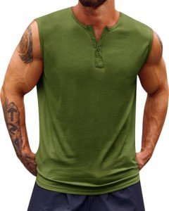 Men's Slim Fit Sleeveless Gym Tank - Army Green
