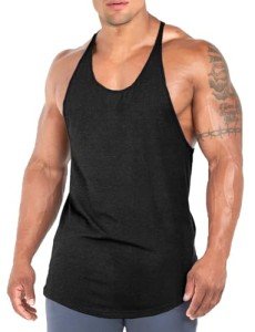 Men's Y-Back Bodybuilding Stringer Tank Top - Black