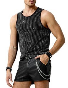 Men's Sparkly Sequin Sleeveless Tank Top - Silver