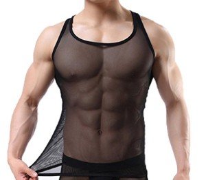 Men's Black Mesh See-Through Tank Top