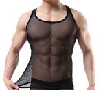 Men's Black Mesh See-Through Tank Top