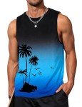 Men's Graphic Palm Tree Tank Top, Black/Blue