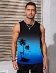 Men's Graphic Palm Tree Tank Top, Black/Blue