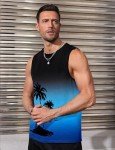 Men's Graphic Palm Tree Tank Top, Black/Blue