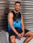 Men's Graphic Palm Tree Tank Top, Black/Blue
