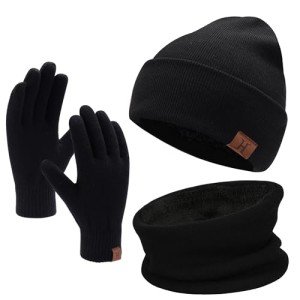 Men's Knit Beanie, Scarf, and Touchscreen Gloves Set