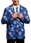 Men's Blue Christmas Snowflake Blazer with Tie