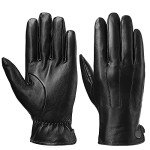 Men's Black Leather Touchscreen Winter Gloves