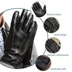 Men's Black Leather Touchscreen Winter Gloves