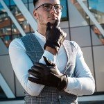 Men's Black Sheepskin Leather Gloves with Cashmere Lining