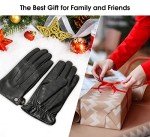 Men's Black Leather Touchscreen Winter Gloves