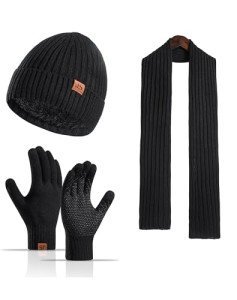 Men's Scarf Set with Beanie and Touch Screen Gloves