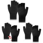 Men’s Winter Fingerless Knit Gloves - 3 Pairs