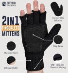Men's Fingerless Winter Gloves with Flip Top Mittens