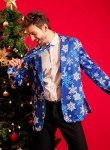 Men's Blue Christmas Snowflake Blazer with Tie