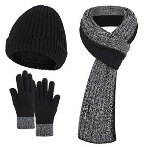 Men’s Winter Beanie, Scarf & Touchscreen Gloves Set