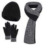 Men’s Winter Beanie, Scarf & Touchscreen Gloves Set