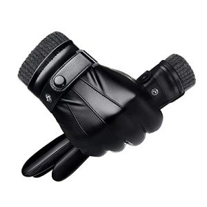 Men's Touchscreen Winter Leather Gloves - Waterproof