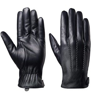Men's Black Sheepskin Leather Winter Touchscreen Gloves