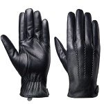 Men's Black Sheepskin Leather Winter Touchscreen Gloves