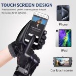 Men's Black Leather Touchscreen Winter Gloves