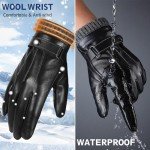 Men's Black Leather Touchscreen Winter Gloves