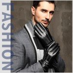 Men's Black Leather Touchscreen Winter Gloves