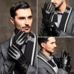 Men's Black Leather Touchscreen Winter Gloves