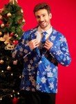 Men's Blue Christmas Snowflake Blazer with Tie