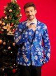 Men's Blue Christmas Snowflake Blazer with Tie