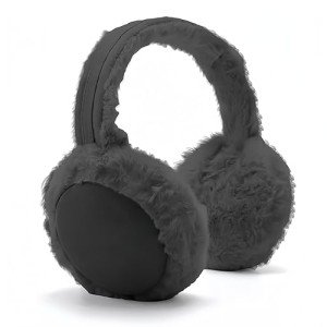 Foldable Ear Warmers - Plush Faux Fur Muff (Black)