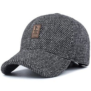 Men's Wool Tweed Baseball Cap with Earmuffs (Gray)