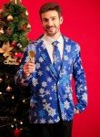 Men's Blue Christmas Snowflake Blazer with Tie