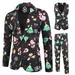 Men's Christmas Print 3-Piece Slim Suit Set