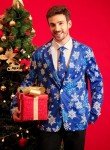 Men's Blue Christmas Snowflake Blazer with Tie