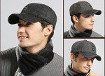 Men's Winter Wool Tweed Baseball Cap with Earmuffs