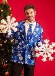 Men's Blue Christmas Snowflake Blazer with Tie