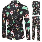 Men's Christmas Print 3-Piece Slim Suit Set