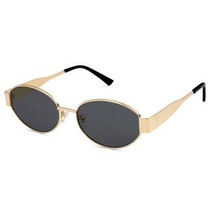 Retro Oval Sunglasses with UV400 Protection - Gold/Grey