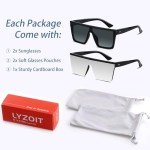 Oversized Square Sunglasses for Men and Women - 2 Pack