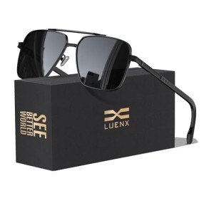 Men's Polarized Square Aviator Sunglasses - Black Frame